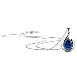 OROVI Women's Jewellery - Gemstone Pendant 375 White Gold 9 Carat - Sapphire Stone Blue - Silver Chain Women's 925 - Women's Jewellery Allergy-Free & Handmade, Gold Gemstone, Created Sapphire