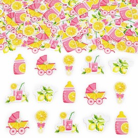 Sursurprise 200Pcs Lemon Baby Shower Confetti, Pink and Yellow Lemonade Table Scatters Decor for Gender Reveal Pregnancy Announcement Fruit Theme Baby Shower Party Decorations