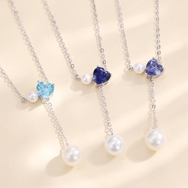 FANCIME Pearl Necklace for Women, Genuine Pearls 7.5-8mm 4-4.5mm 2-Pieces, Freshwater Pearls 12-Month Birthstone, Heart Motif, Y-Shape, Adjustable Length, Silver S925, Guardian Stone, Christmas