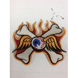 Von Dutch Flying Eyeball Crossed Bones Vintage Large Drag Racing Iron On Patch