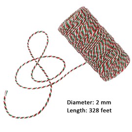 Benvo 2-Pack Red White Green Cotton Twine and Red White Packing String Heavy Duty Rope Ribbon Cord for Baking, Butchers, DIY Crafts and, 656 ft Long