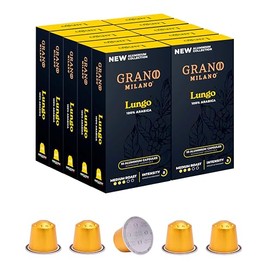 Grano Milano Lungo 100% Arabica - 100 Aluminium Coffee Pods Compatible with Nespresso Original line - Intensity 8, Medium Roast Coffee Capsules Made in Italy