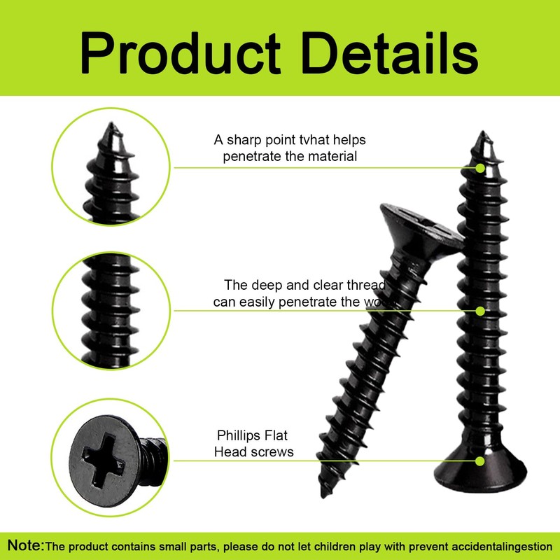 Wood Screws Assortment Kit, 500Pcs Phillips Drive Assorted Screws, Black