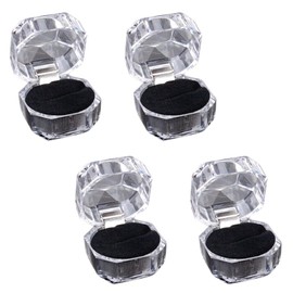 OHEETU Clear Acrylic Ring Boxes with Black Foam Insert Ring Holder Earring Storage Box Jewelry Organizer Box for Wedding Proposal 4 Pack