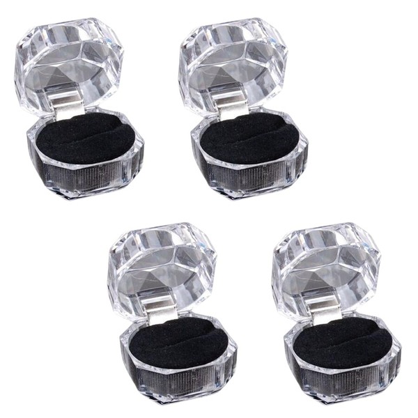 OHEETU Clear Acrylic Ring Boxes with Black Foam Insert Ring