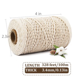 Leecogo Cotton Butchers Twine, 2mm Thick, 24-Ply, 328 Feet, Natural Unbleached for Cooking, Gardening and Crafts