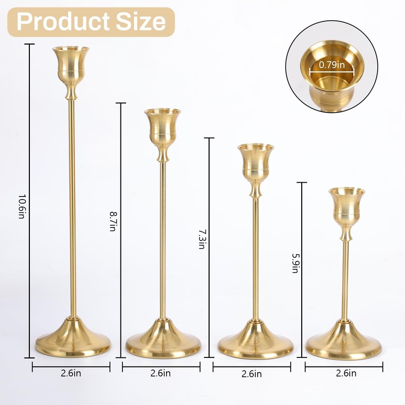 Sunnyfuture - Candelabros, 4 portavelas cónicos para candelabros, portavelas dorados