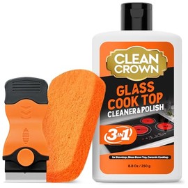 3-in-1 Cooktop Cleaner Kit (8.8 Oz Cooktop Cleaner + Scrubbing Pad + Scraper), Stovetop Cleaner for Electric Top Stoves, Ceramic Cooktops & Fireplace Glass, Remove Burned on Food, Grease