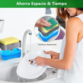 EMAGIE Dispensador de Jabón Cocina: Jabonera Despachador de Jabon Liquido para Trastes de Cocina Soap Dispenser con Esponja para Fregadero 380 ML