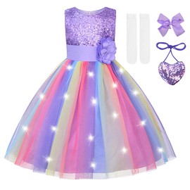 JerrisAppareel Girls Light up Dress Rainbow Sleeveless Dresses Birthday Party Pageant (6-7 Years/140cm, Purple)