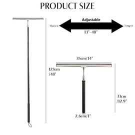 Shower Squeegee with Long Handle – Includes Replacement Silicone Blade, Extendable 13" to 48", 14" Wide for Glass, Mirrors, Windows, Bathroom Tiles & Walls, Telescopic Wiper with Hooks (Black)