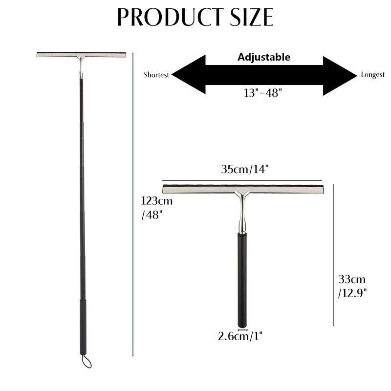 Shower Squeegee with Long Handle – Includes Replacement Silicone Blade,