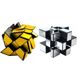 TANCH Mirror Speed Cube Set 2 Pack of 3x3 Mirror Silver Cube and Gold Wheel Cube Twisty Skewb Magic Speedcubing Bundle Puzzle