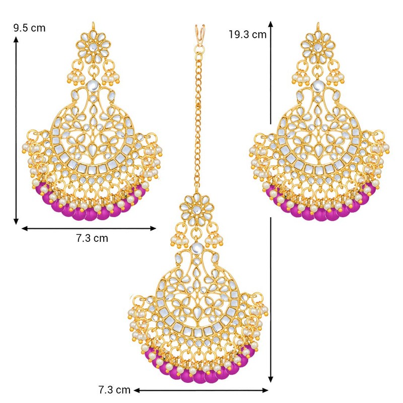 Aheli Indian Wedding Kundan Pearl Maang Tikka con pendiente Set