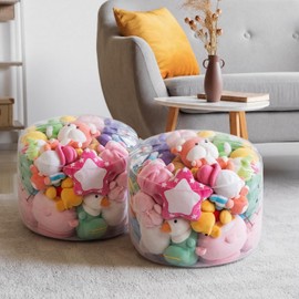 Batiyeer 2 Pcs Clear Stuffed Animal Storage Chair Large Transparent Bean Bag Chair Cover for Plush Toys Living Room Bedroom (Stylish Style, 21 x 21 x 13 Inches)