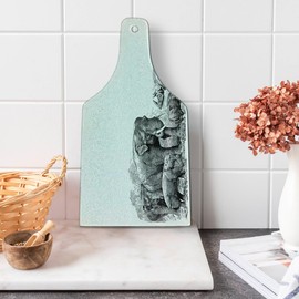 Ambesonne Animal Cutting Board, Image of Wild Savannah Animals Vintage Style Print Monochromatic Details Print, Decorative Tempered Glass Cutting and Serving Board, Wine Bottle Shape, White and Black