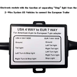 USA to European Trailer Light Converter 4-Way Flat Connector (US Vehicle) to 7-Way Round Plug (European Trailer)