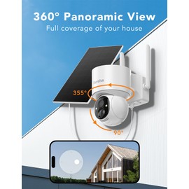 FAMVIVA 2K Solar Security Cameras Wireless Outdoor, 360°PTZ Battery Powered Cameras for Home Security, 2.4G WiFi Outdoor Camera with Color Night Vision, IP66 Waterproof, Motion Sensor Alarm, White