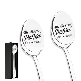 Mum and Dad Gifts, Christmas Gifts for Mum Dad, Pack of 2 Coffee Spoons with Engraving - Beste Mama und Papa Der Welt, Birthday Gift for Mothers, Dads