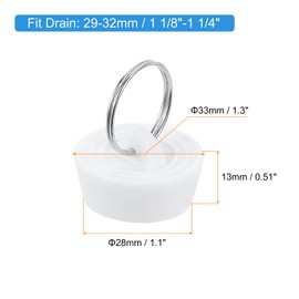 sourcing map Rubber Sink Plug, Bathtub Drain Stopper Fit for 1-1/8" to 1-1/4" Drain Sink Stopper Seal with Hanging Ring for Bathroom Kitchen Laundry, White