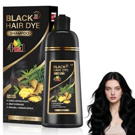4 en 1 para Champú Colorante, Shampoo Tinte 500ml (Negro)                                                                                             