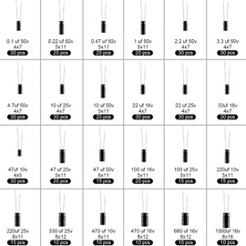 Elkos Capacitor Aluminium Electrolytic Capacitor 10V 16V 25V 50V Assortment Kit Capacity 0.1uF to 1000uF with Storage Box 24 Value Pack of 500