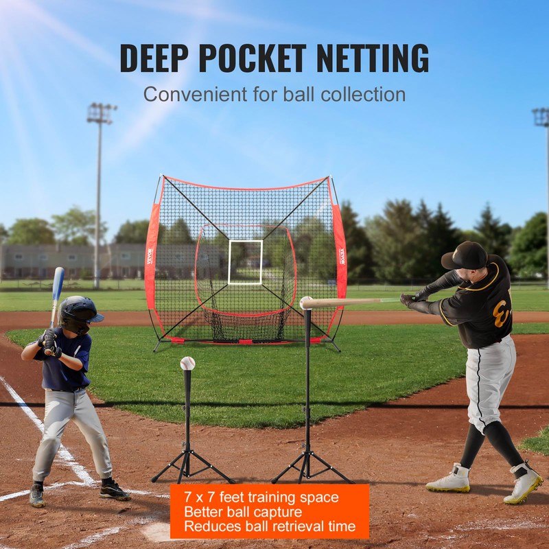 VEVOR 7x7FT Baseball Softball Practice Net, Portable Baseball Training Net
