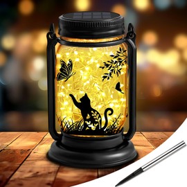 Cat Solar Lantern, Outdoor Garden Decor, 3-in-1 Cat Mason Glass Hanging Lanterns with Stake, Gifts for Cat Lovers, Mother, Christmas, Outdoor Waterproof Lights for Patio, Yard, Balcony