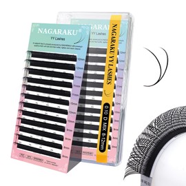 NAGARAKU YY Eyelash Extensions, YY Lashes Extensions, 4D Cross, YY Volume Eyelashes, Prefabricated Fans, Y Eyelashes, Volume Eyelashes, Cross and Cross Eyelashes, 12 Rows, Black (0.10 D Curl 8-12 mm)