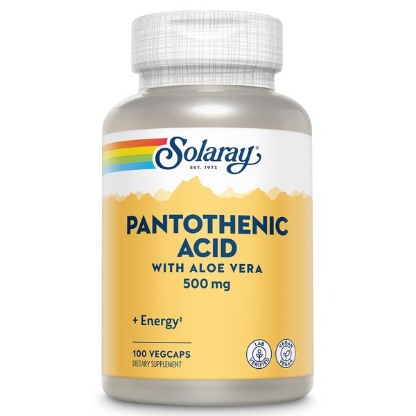 SOLARAY Pantothenic Acid 500mg | Vitamin B-5 for Coenzyme-A Production & Energy Metabolism | for Hair, Skin, Nails & Digestive Support | 100 VegCaps