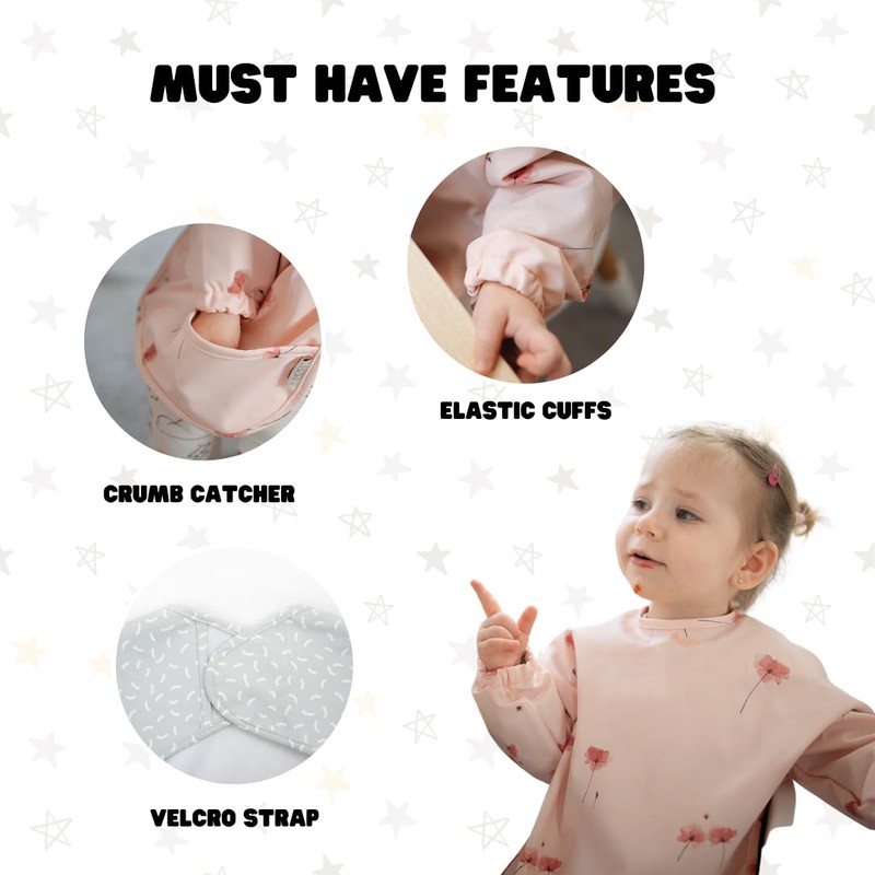 J.Børn Baby Feeding Bibs with Sleeves, Hand-Painted Designed, Waterproof Baby