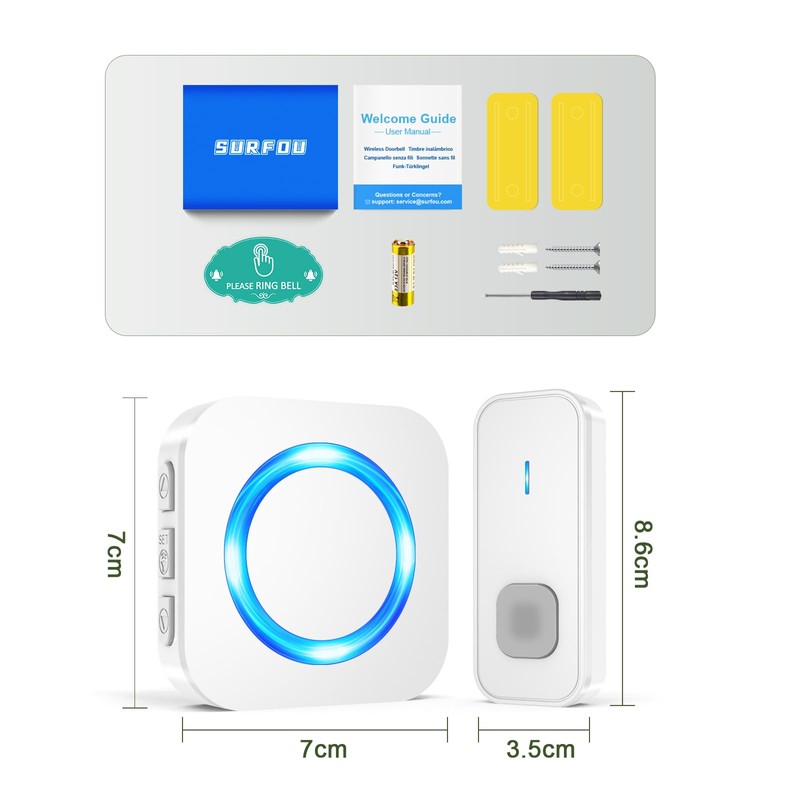 SURFOU Wireless Doorbell Wireless Doorbell 400 m Range Outdoor Waterproof