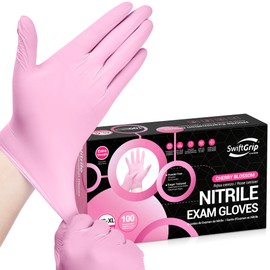 SwiftGrip Nitrile Exam Gloves, 4 Mil, Small, Cherry Blossom, Food Safe Gloves Disposable Latex Free, Powder Free for Cleaning Supplies, Esthetician, Hair Dye, Tattoo Supplies (Box of 100)