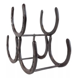 Ebros Gift Large Cast Iron Rustic Farmhouse Stacked Horseshoes 3 Bottles Wine Holder Racks