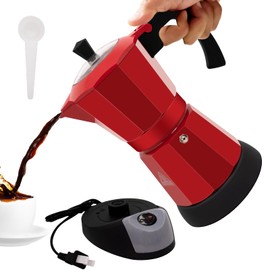Vaolvpant Electric Aluminum Moka Pot 6 Cup 300ml Espresso Maker with Detachable Base Ideal Coffee Makers for Home MochaPot Italian and Cuban Café Coffeemaker Espressomaker CoffeePot Red