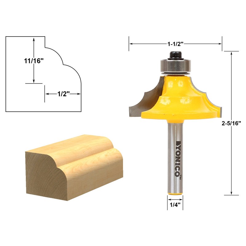 YONICO Router Bits Edge Forming Double Roundover 1/2-Inch 1/4-Inch Shank