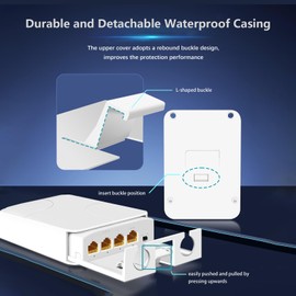 Ztyuav 4 Port Outdoor Gigabit PoE Extender 1 in 3 Out-IEEE 802.3af/at, 30W in 24W Out Waterproof PoE Repeater with 10/100/1000Mbps, Vlan, PD Auto-Detection, Extend to 100m, Wall Mount Plug & Play
