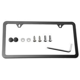 Premium UV Resistant Slim Style Stainless Steel License Plate Frame (2 Holes, UV Resistant Black Matte Finish)