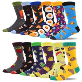 MAKABO Men's Fun Dress Socks Colorful Funny Novelty Casual Crew Socks Packs (12-16, 12 Pairs - Fun Food Series)