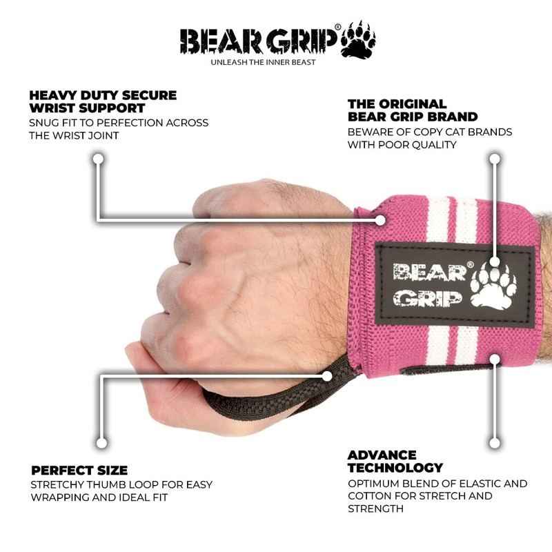 BEAR GRIP - Weight lifting wrist support wraps (Sold in