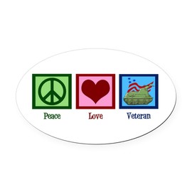 CafePress Peace Love Veteran Euro Oval Car Bumper Magnet