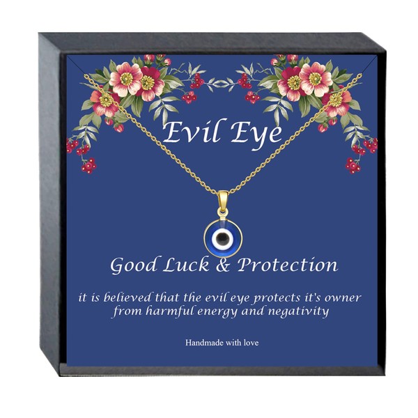 Evil Eye Necklace，14k Gold Evil Eye Chain Pendant Lucky Blue