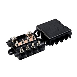 Offgridtec Fuse Holder for 1 x Mega + 4 x Midi Fuses, Includes Busbar, Polyamide Housing with Cover, Robust Power Distribution Fuse for High and Medium Circuits