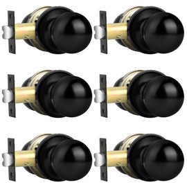 Probrico Passage Door Knobs Handle for Hall or Closet Round Interior Door Knobs Lock, 6 Pack