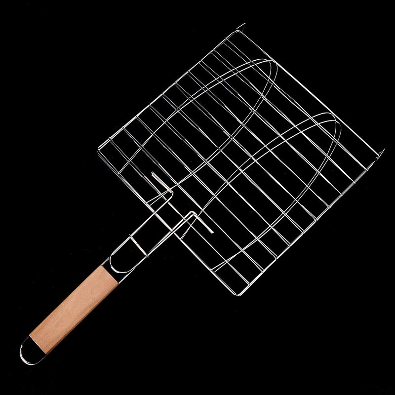 Fish Grilling Basket,Meat Burger Long Handle Mesh Basket Folding Stand,Folding