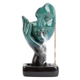 Tibapla Ceramic Incense Holder, 6.7 Inch Thinking Statue Backflow Incense Holder for Incense Cones Incense Stick, Face Backflow Incense Burner for Relaxation Purification Meditation Yoga Home Decor