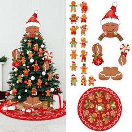 Hungdao 32 Pcs Gingerbread Man Christmas Decoration Gingerbread Man Christmas Tree Topper Head Arm and Leg Christmas Tree Skirt Wooden Gingerbread Man Ornament for Xmas Holiday Indoor Party Supplies
