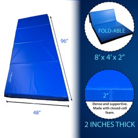 FitMats 4-Fold Blue Sky Exercise Mat - 4ft x 8ft - Thick Comfortable Foam, Easy to Store & Carry - Ideal for Yoga, Pilates, Stretching, & Home Fitness Workouts (610GMS)