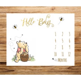 DAYIMG Winnie Milestone Blanket Pooh Monthly Growth Tracker First Twelve Months Blankets for Baby Girl Baby Boy Classic The Pooh Baby Shower Decorations New Baby Gift