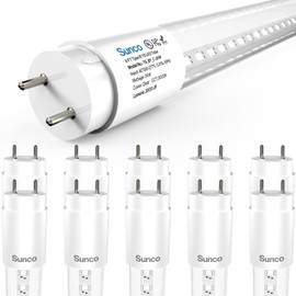 Sunco 10 Pack T8 LED Tubes 4FT Fluorescent Replacement, 48 Inch, 24W, 3000LM, 5000K Daylight, Single Ended Power, Type B, Clear Lens UL.